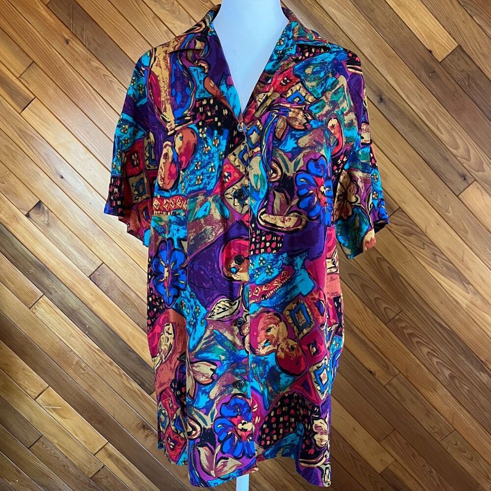 Vintage 90s Bold Abstract and Fruit Patterned Button Up